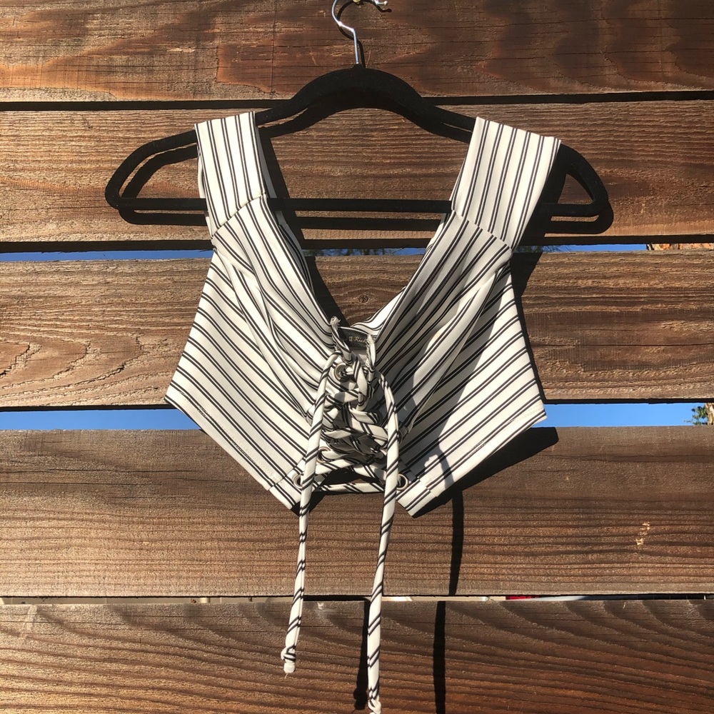 ***SOLD***Black and white striped crop top